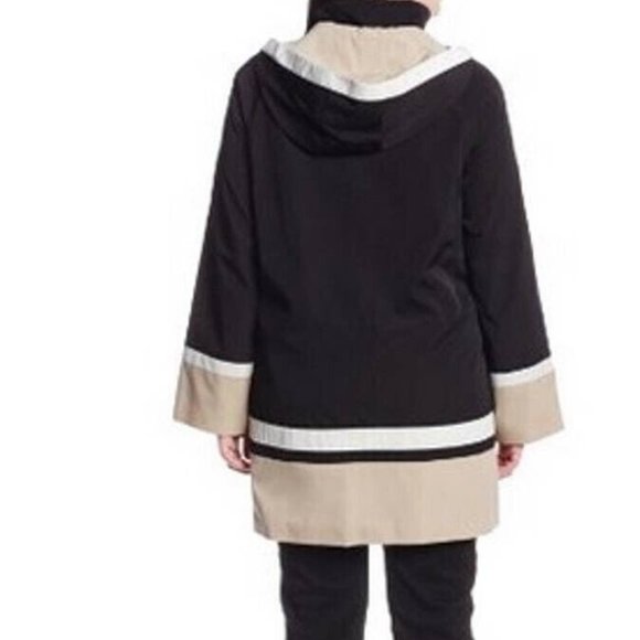 Jones New York Black Tan White Colorblock Zip Swing Hooded Jacket size 3X - Picture 2 of 11